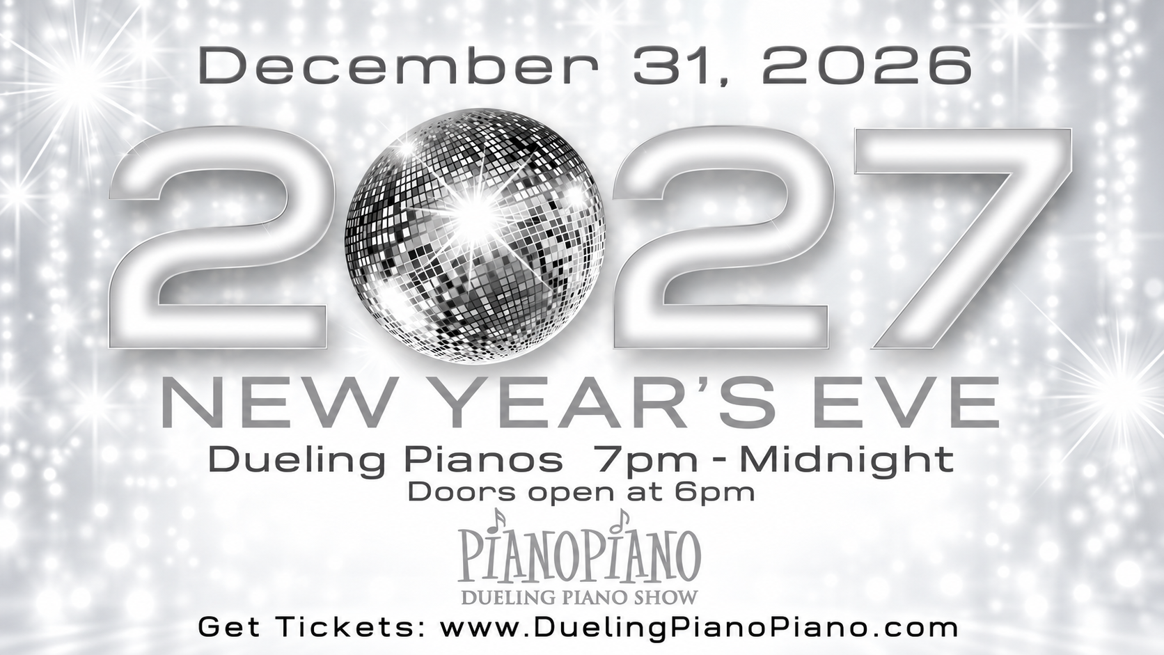 New Year’s Eve at PianoPiano — December 31, 2026, Dueling Pianos 7 PM to Midnight